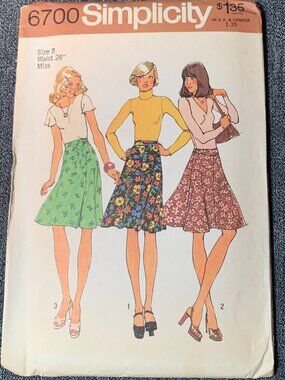 Simplicity Misses Skirt Sewing Pattern Size 8 6700 1970s